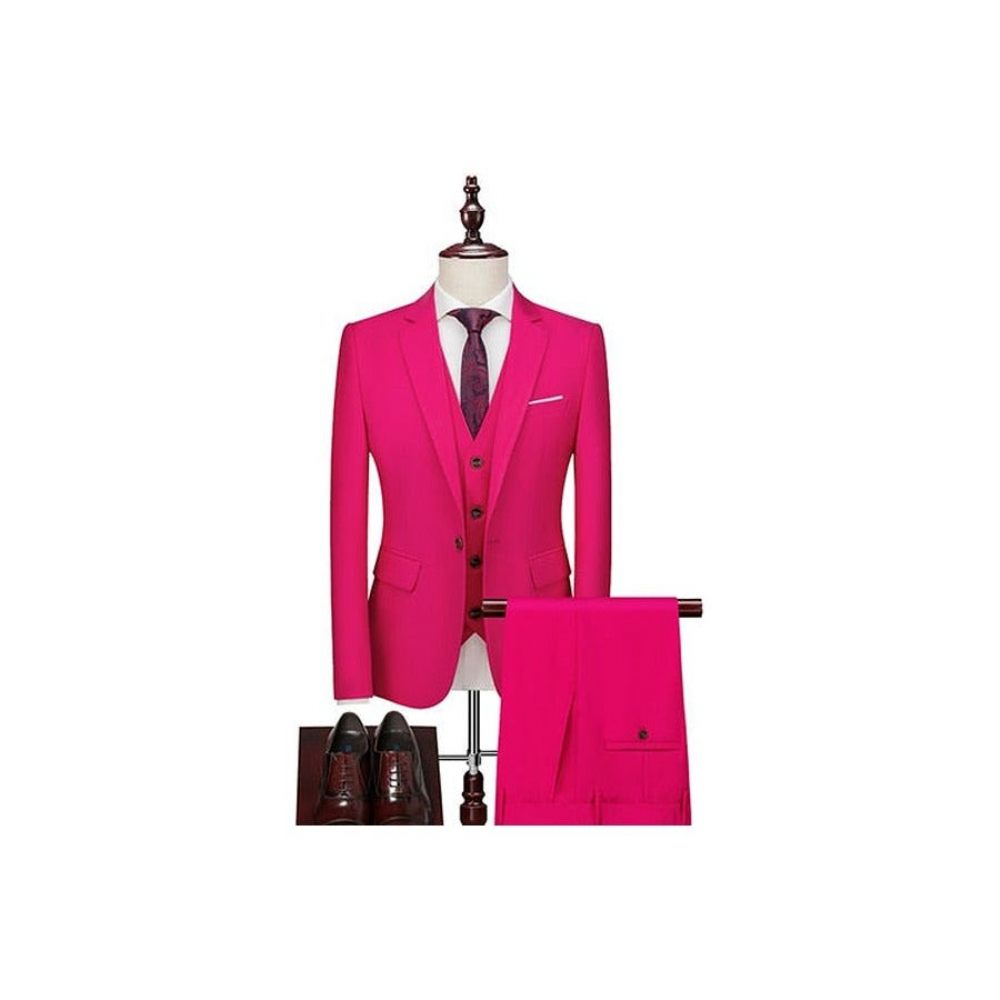 Costumes Pour Hommes Ensemble Costume Blazer Et Pantalon Acétate - Rose