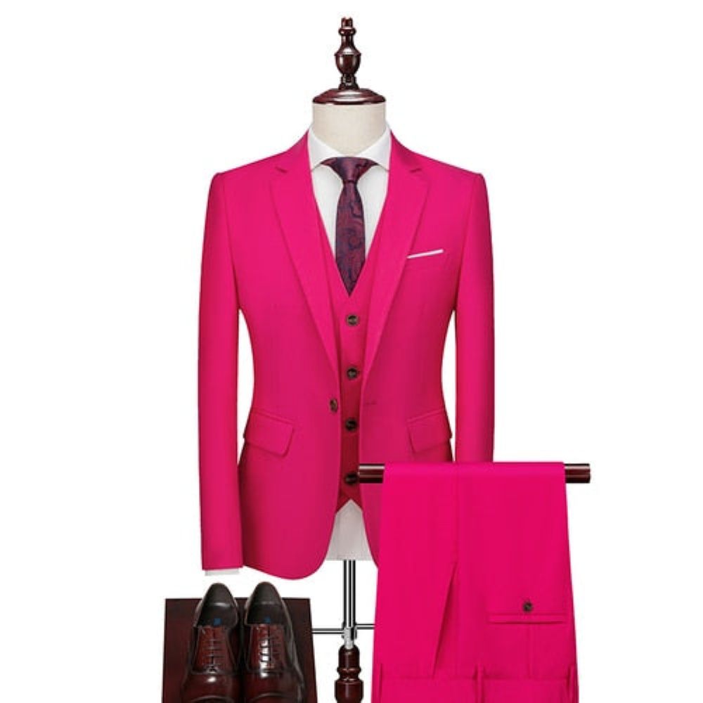 Costumes Pour Hommes Ensemble Costume Blazer Et Pantalon Acétate - Rose