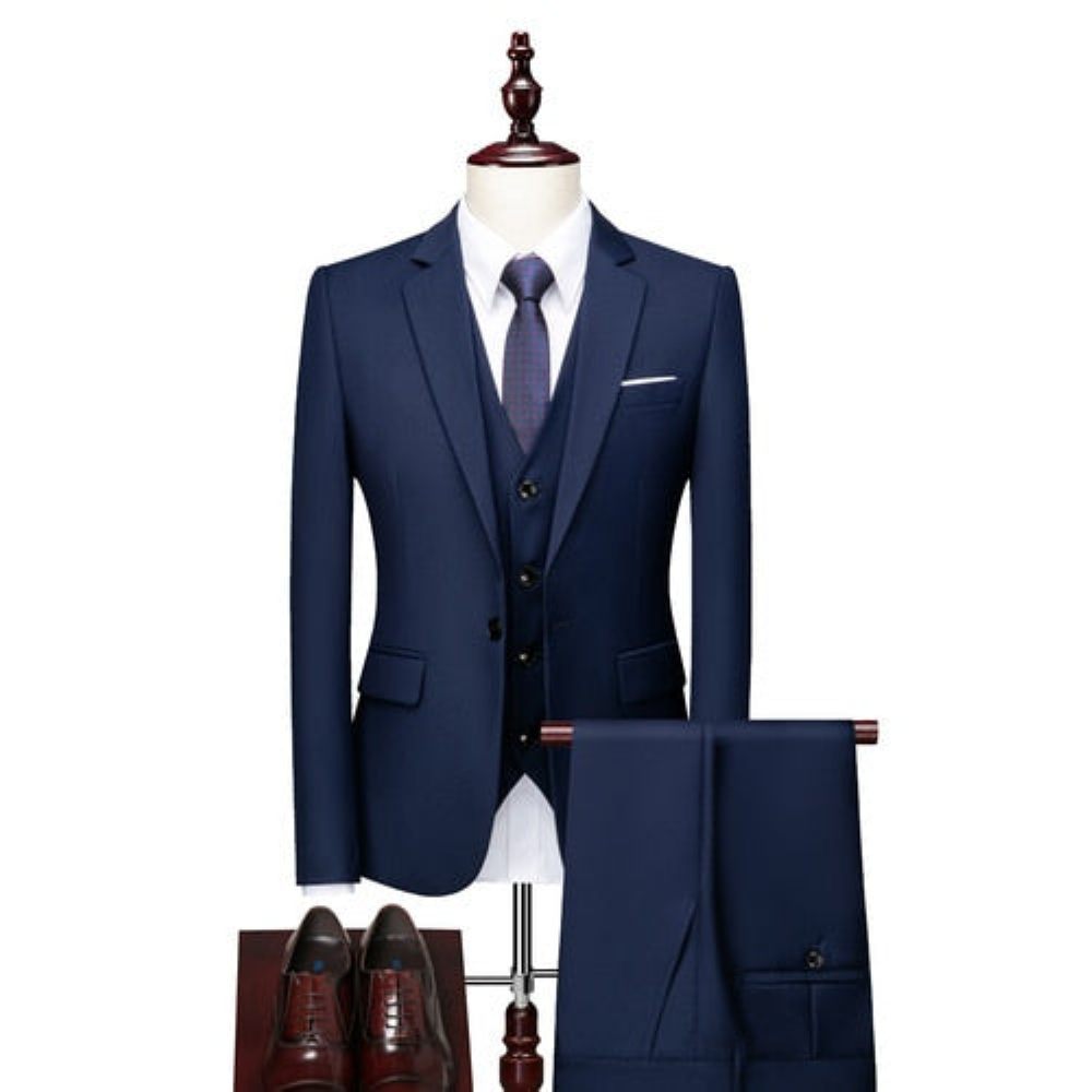 Costumes Pour Hommes Ensemble Costume Blazer Et Pantalon Acétate - Bleu