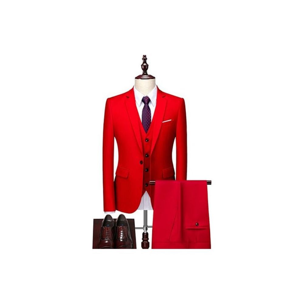 Costumes Pour Hommes Ensemble Costume Blazer Et Pantalon Acétate - Rouge