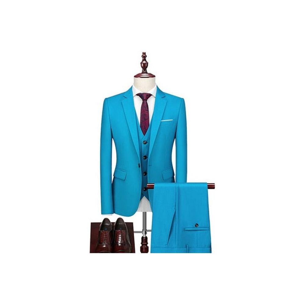 Costumes Pour Hommes Ensemble Costume Blazer Et Pantalon Acétate - Bleu Clair