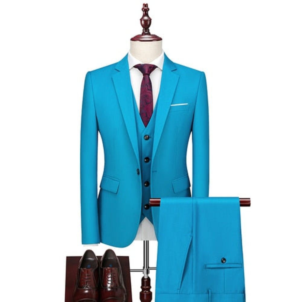 Costumes Pour Hommes Ensemble Costume Blazer Et Pantalon Acétate - Bleu Clair