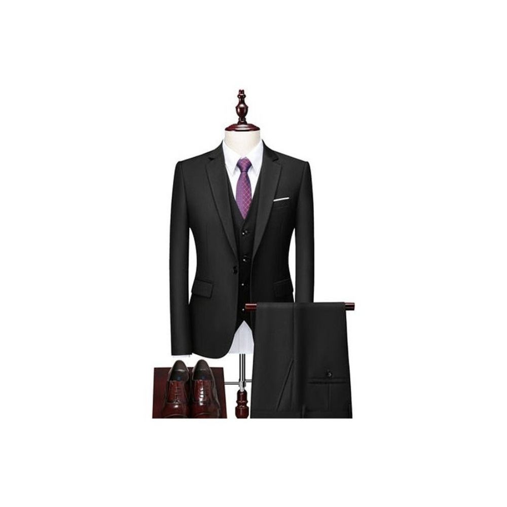 Costumes Pour Hommes Ensemble Costume Blazer Et Pantalon Acétate - Noir