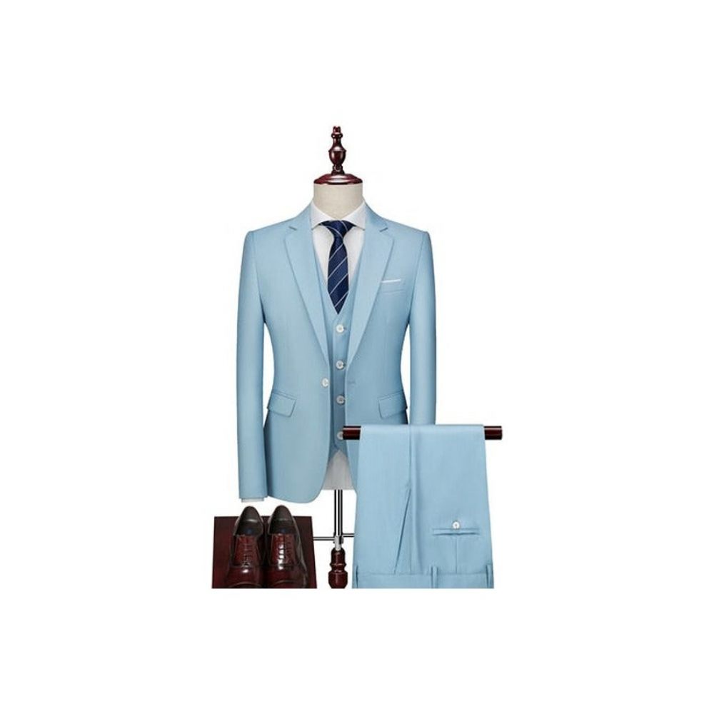 Costumes Pour Hommes Ensemble Costume Blazer Et Pantalon Acétate - Bleu Ciel