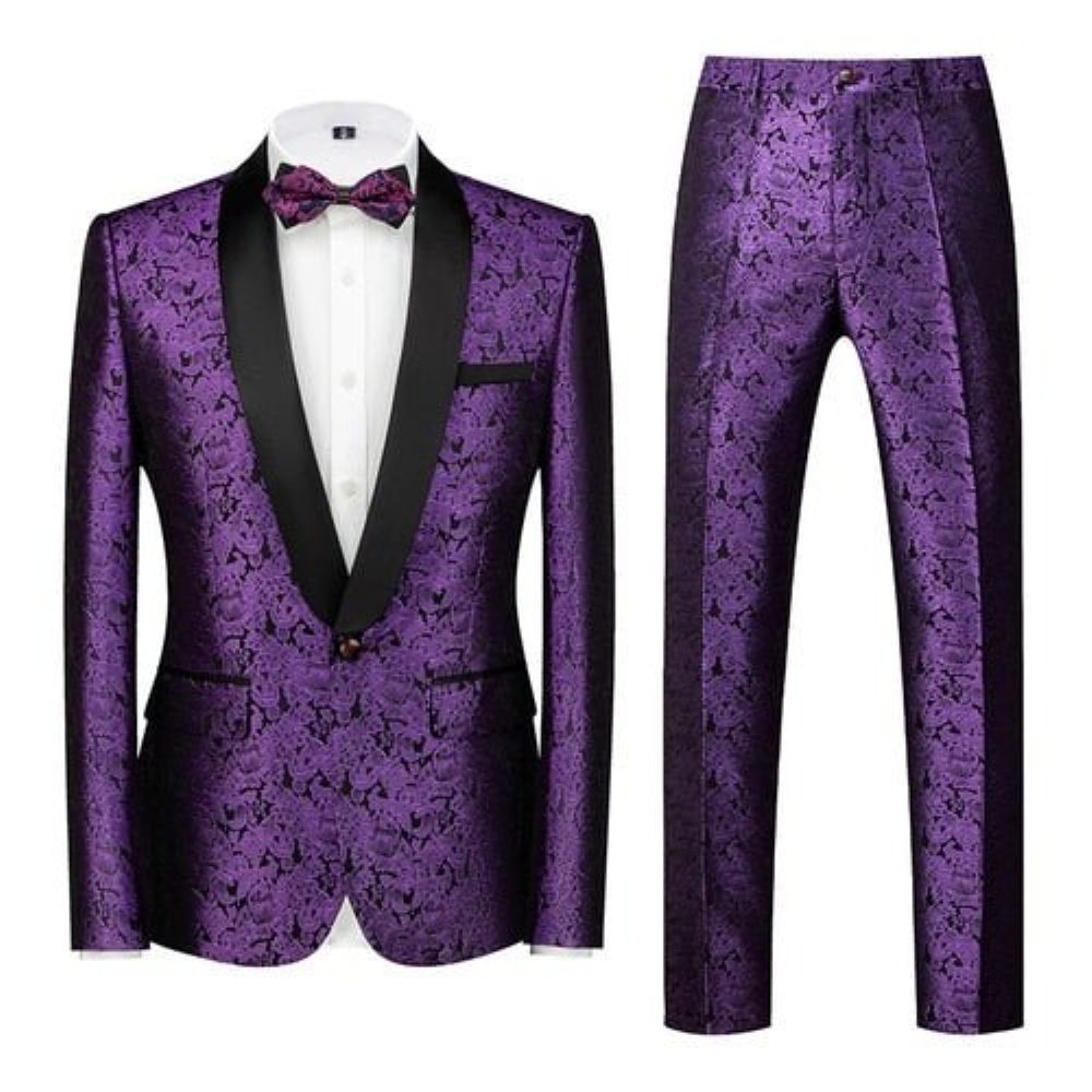 Costumes Pour Hommes Ensemble Costume Fête Chic À Fleurs - Violet