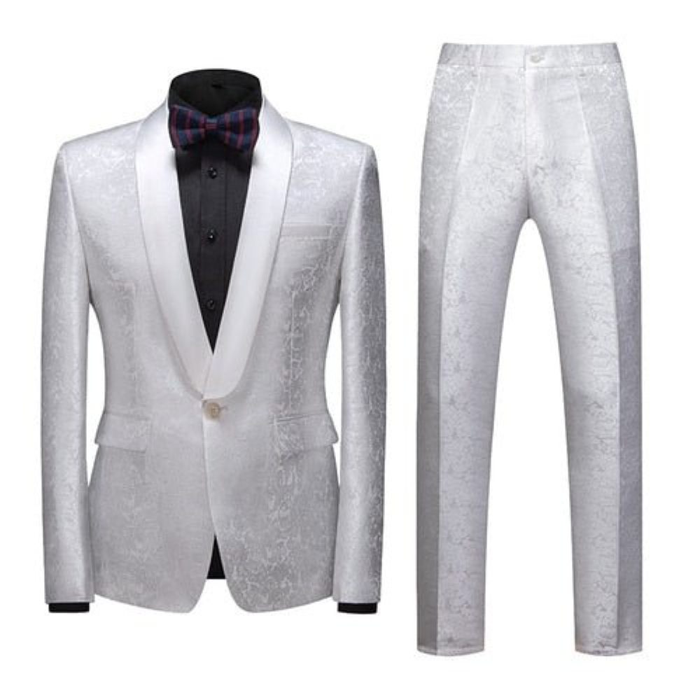 Costumes Pour Hommes Ensemble Costume Veste À Simple Boutonnage Floral Chic - Blanc