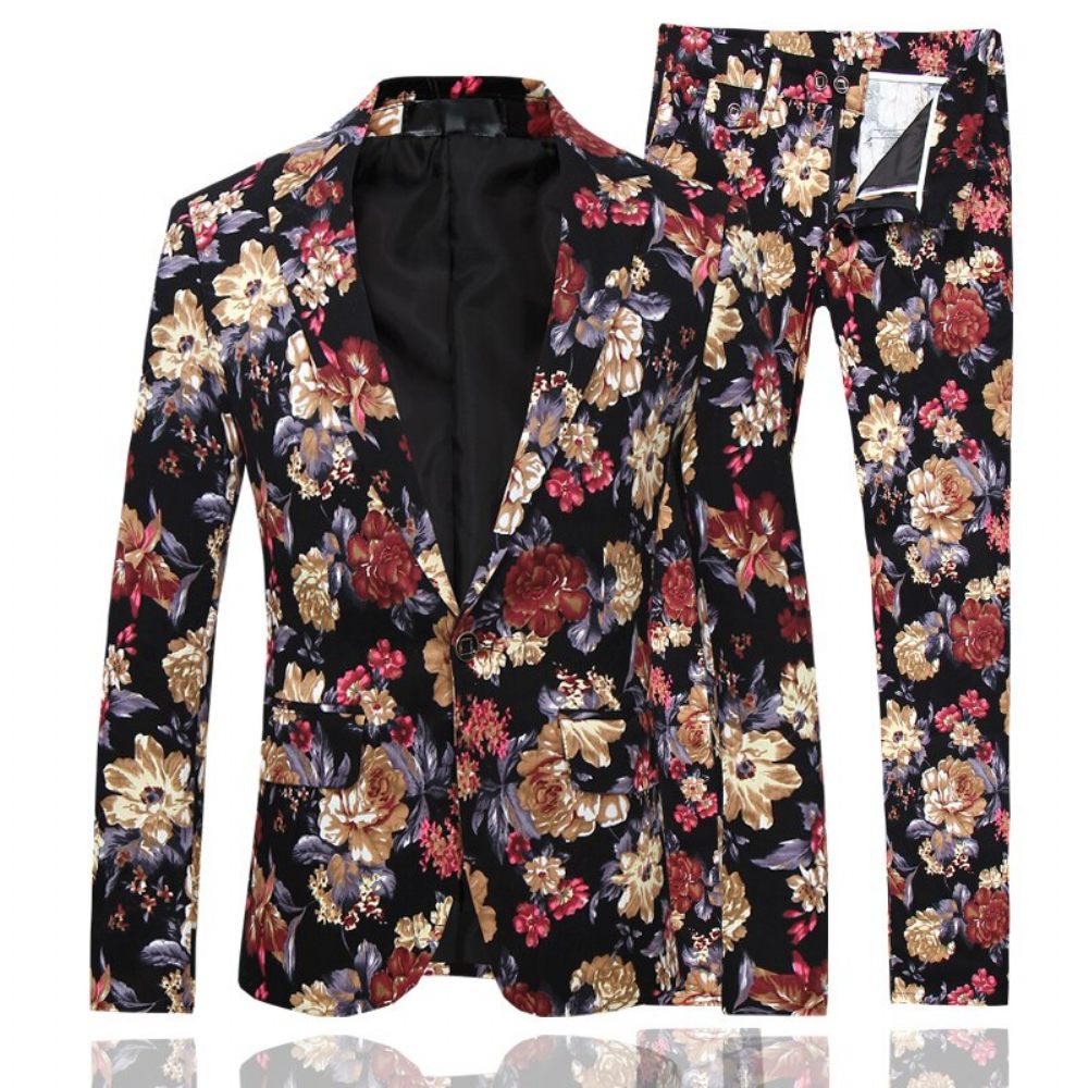 Costumes Pour Hommes Floral Chic Simple Boutonnage Veste Pantalon - Exotique