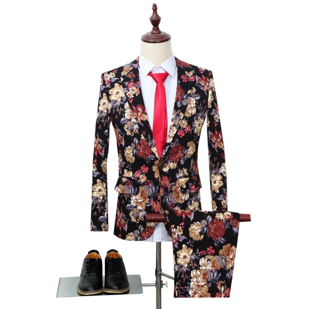 Costumes Pour Hommes Floral Chic Simple Boutonnage Veste Pantalon - Exotique