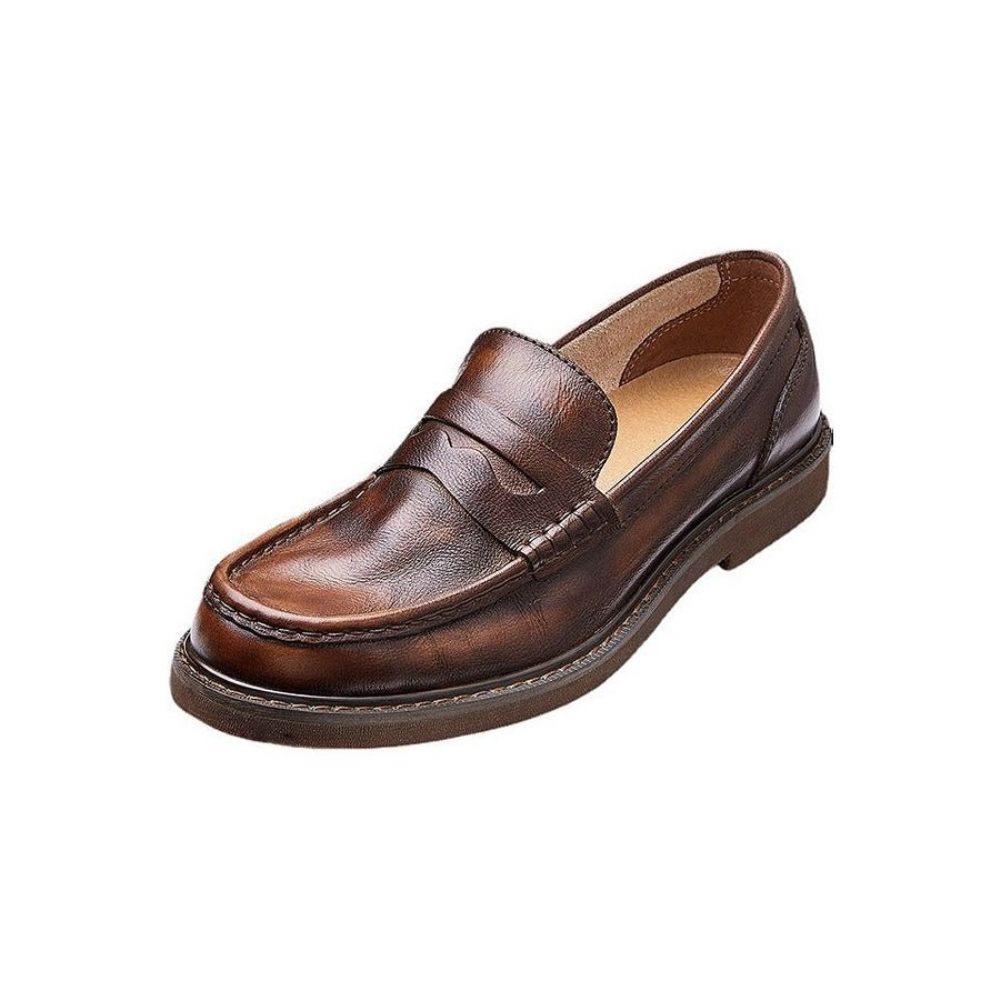 Mocassins À Enfiler Cuir Vache Pour Hommes - Café