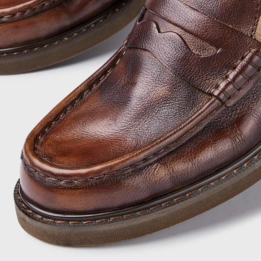 Mocassins À Enfiler Cuir Vache Pour Hommes - Café