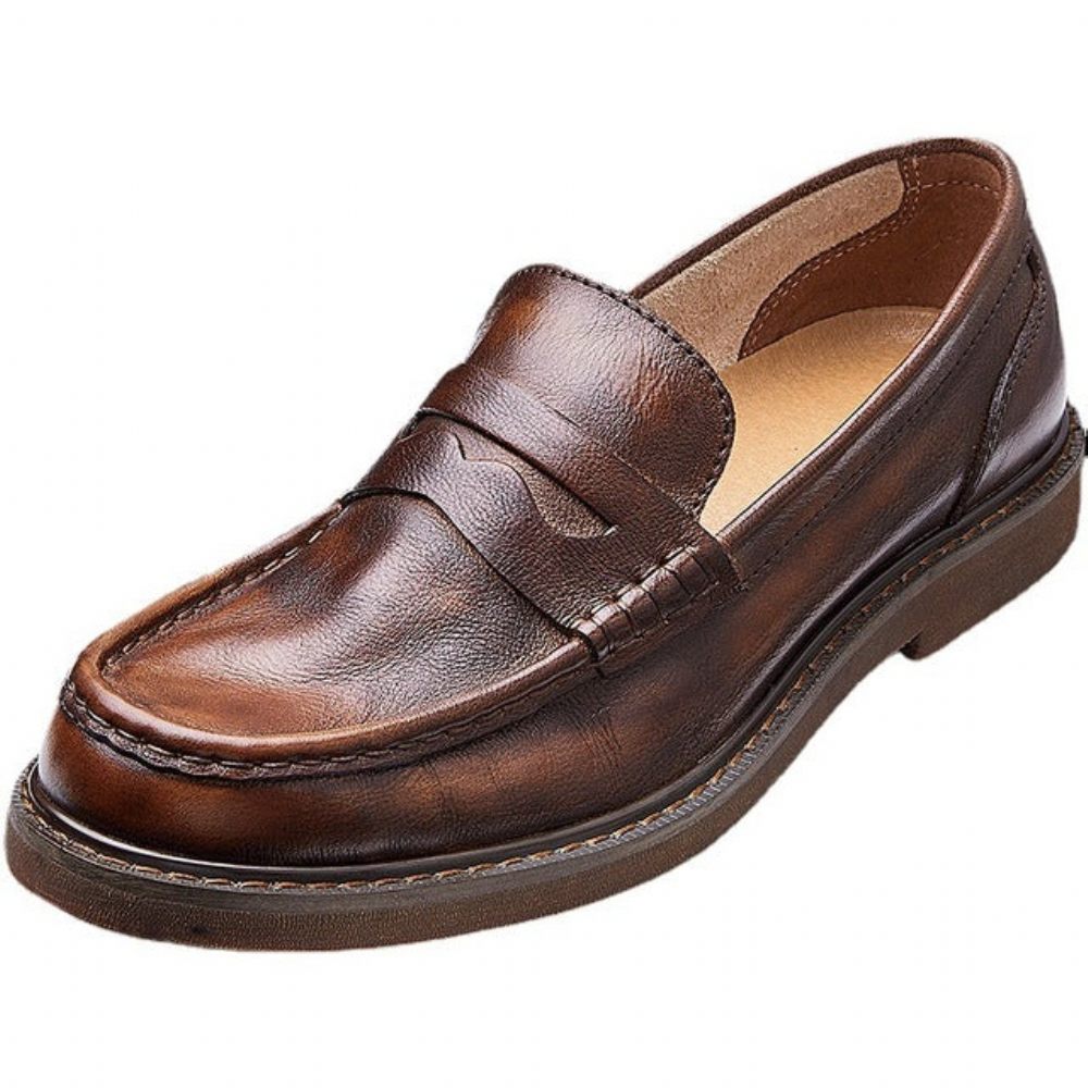 Mocassins À Enfiler Cuir Vache Pour Hommes - Café