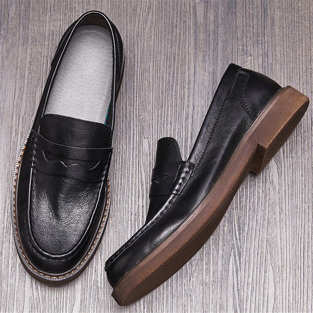 Mocassins À Enfiler Cuir Vache Pour Hommes - Noir