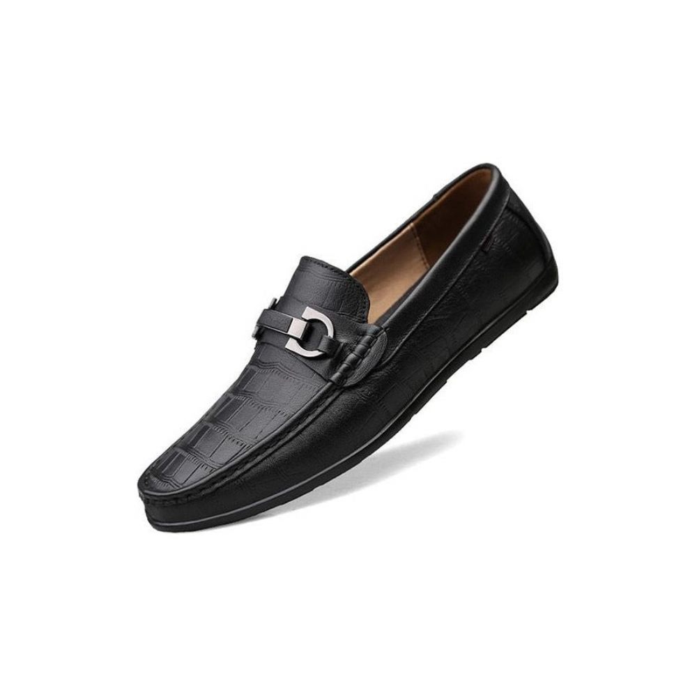 Mocassins Homme Conduite Respirants Cuir Crocodile Exotique Chic - Noir