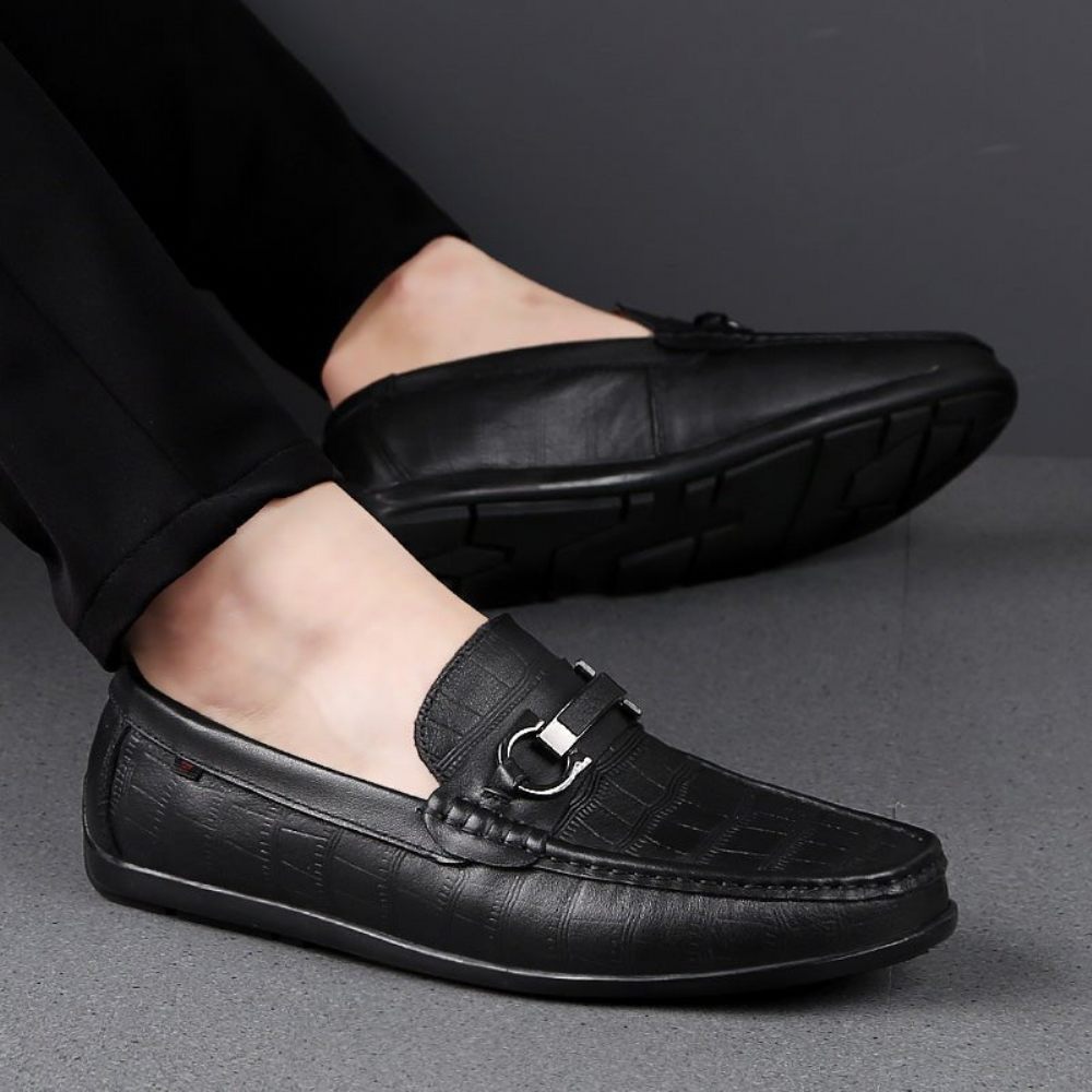 Mocassins Homme Conduite Respirants Cuir Crocodile Exotique Chic - Noir