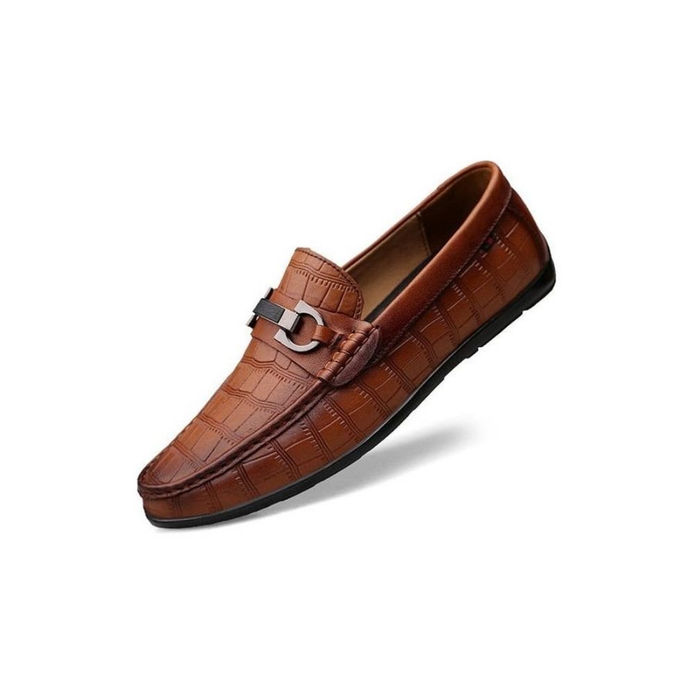 Mocassins Homme Conduite Respirants Cuir Crocodile Exotique Chic - Café