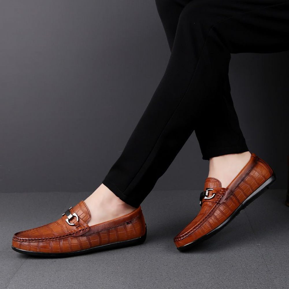 Mocassins Homme Conduite Respirants Cuir Crocodile Exotique Chic - Café