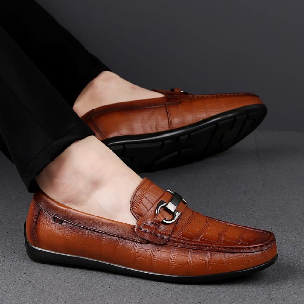 Mocassins Homme Conduite Respirants Cuir Crocodile Exotique Chic - Café