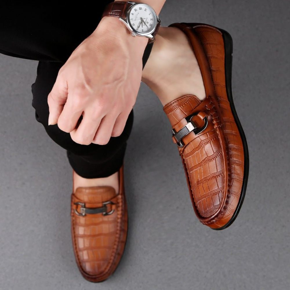 Mocassins Homme Conduite Respirants Cuir Crocodile Exotique Chic - Café