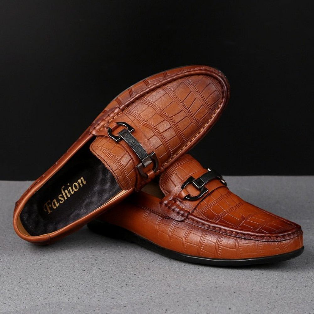 Mocassins Homme Conduite Respirants Cuir Crocodile Exotique Chic - Café