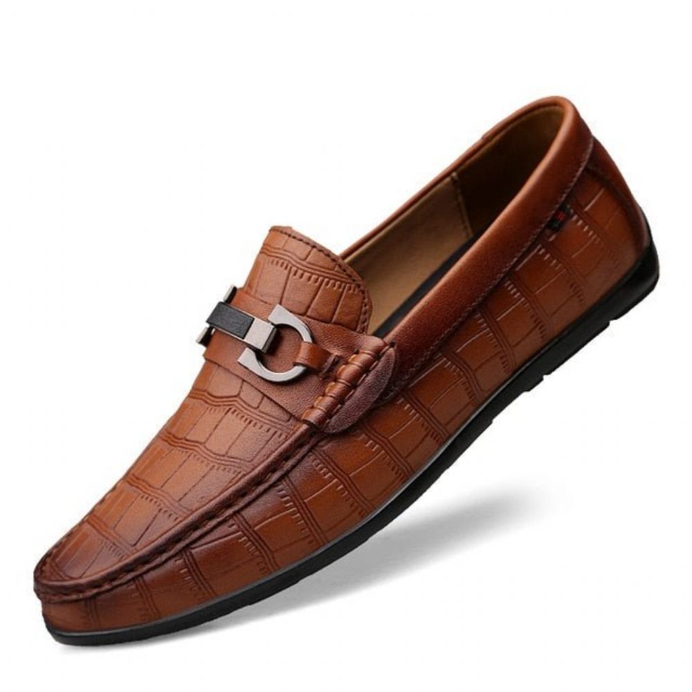 Mocassins Homme Conduite Respirants Cuir Crocodile Exotique Chic - Café