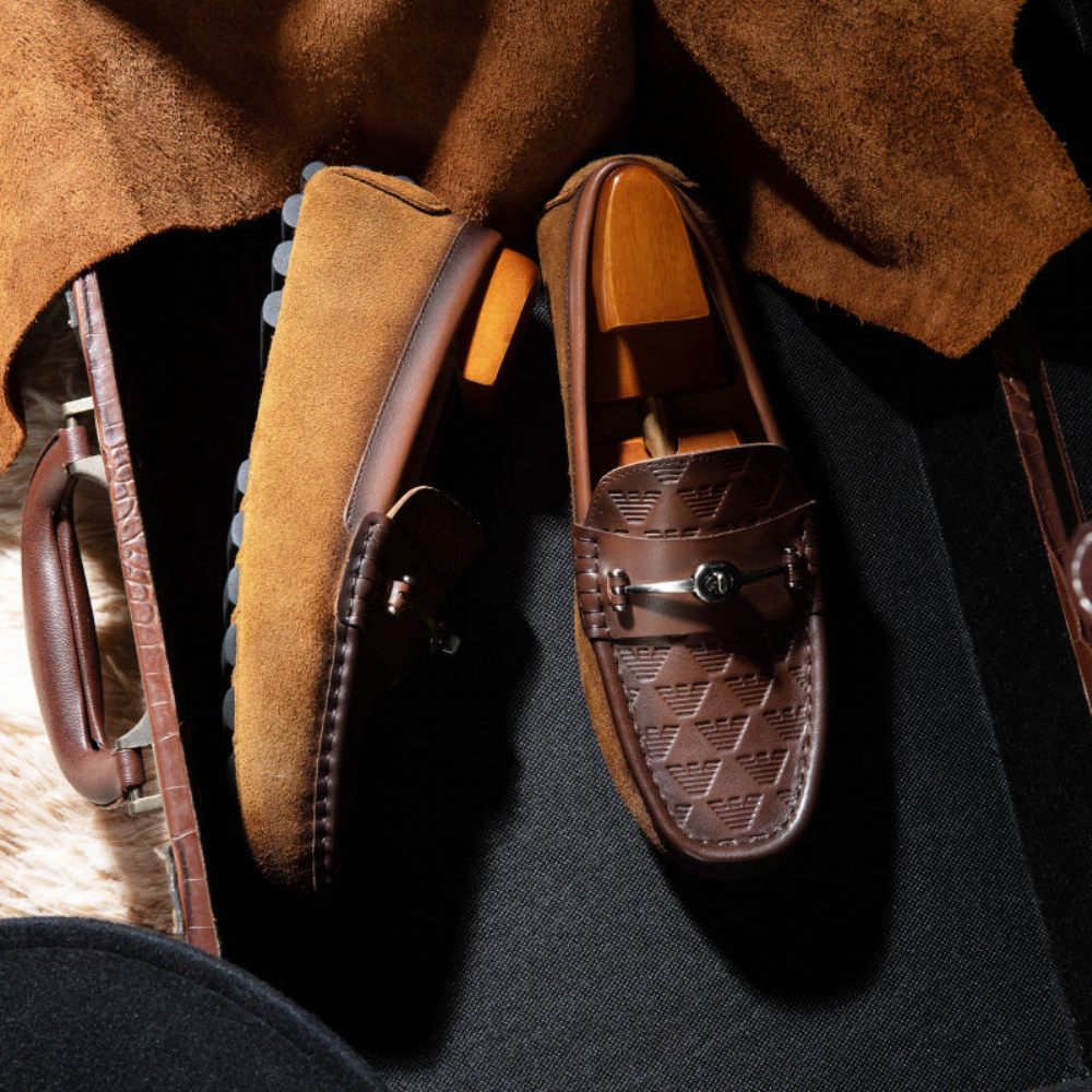 Mocassins Pour Hommes Banquet À Enfiler Cuir Rome Luxe - Café