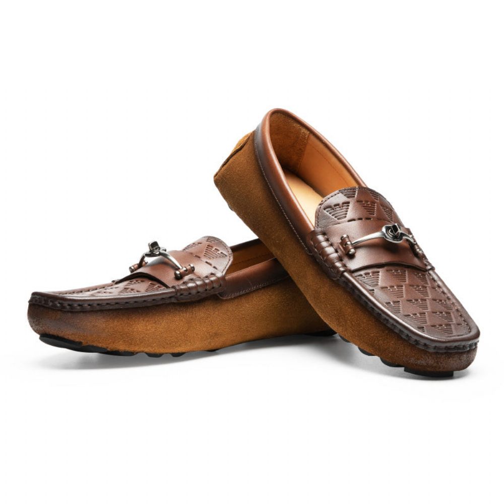 Mocassins Pour Hommes Banquet À Enfiler Cuir Rome Luxe - Café