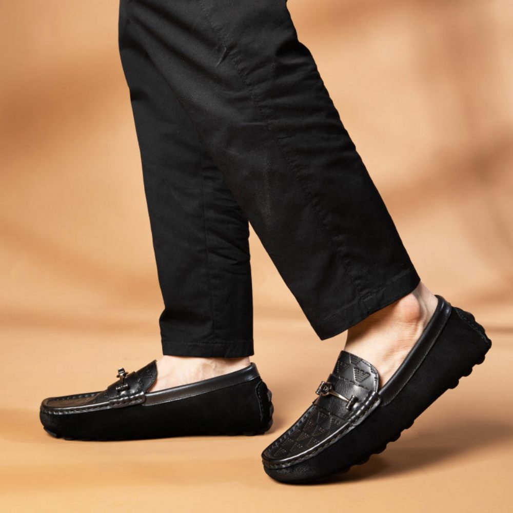 Mocassins Pour Hommes Banquet À Enfiler Cuir Rome Luxe - Noir