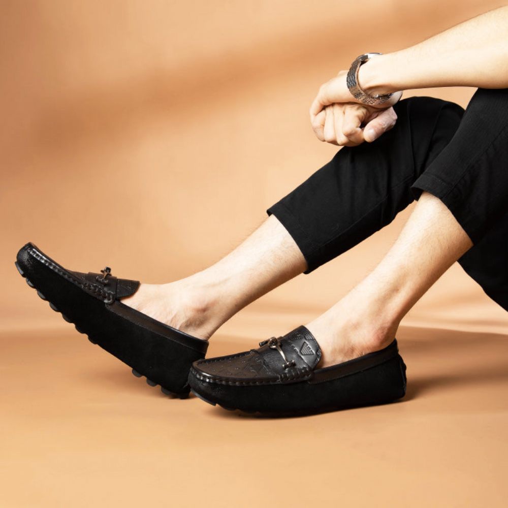 Mocassins Pour Hommes Banquet À Enfiler Cuir Rome Luxe - Noir