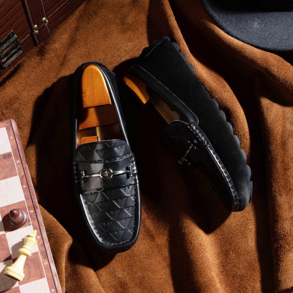 Mocassins Pour Hommes Banquet À Enfiler Cuir Rome Luxe - Noir