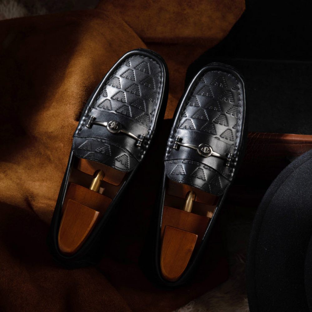 Mocassins Pour Hommes Banquet À Enfiler Cuir Rome Luxe - Noir