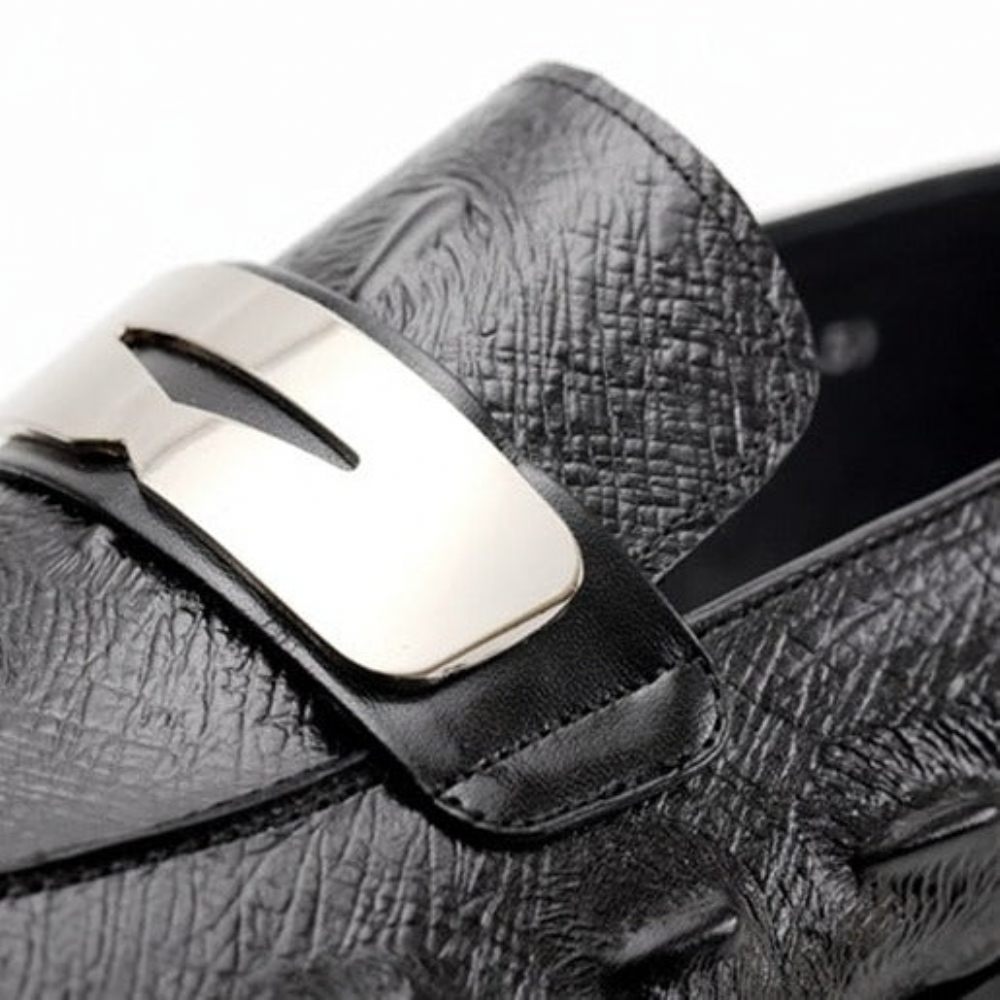 Mocassins Pour Hommes À Bout Pointu Texture Alligator - Noir