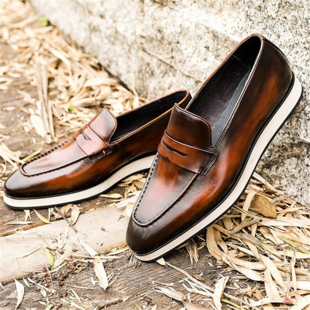 Mocassins Pour Hommes Brogues Exotiques À Bout Pointu - Café