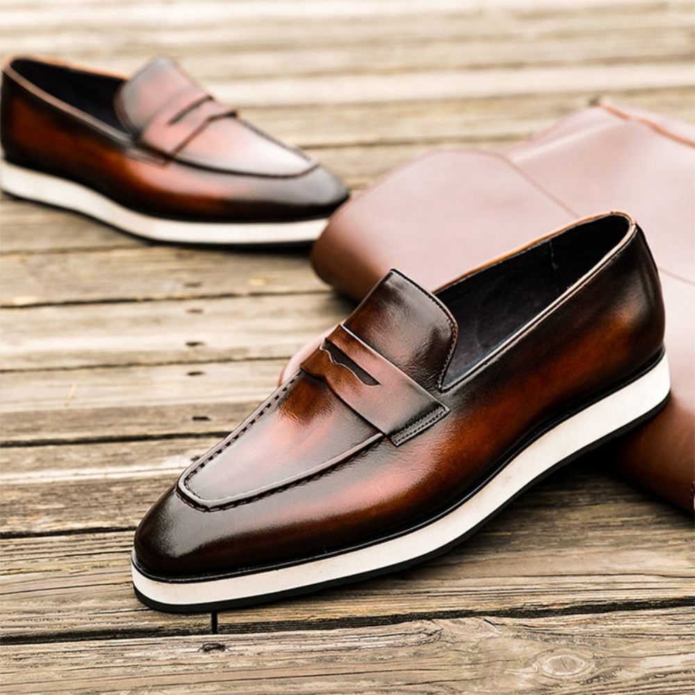 Mocassins Pour Hommes Brogues Exotiques À Bout Pointu - Café