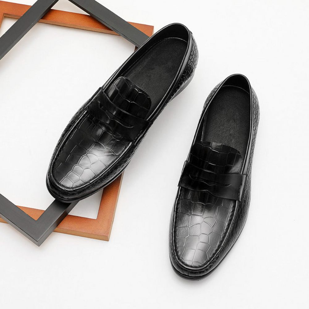 Mocassins Pour Hommes Brogues Luxe Croctex À Enfiler - Noir