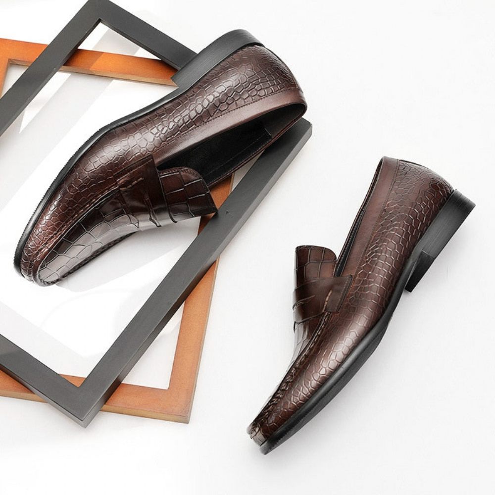 Mocassins Pour Hommes Brogues Luxe Croctex À Enfiler - Café