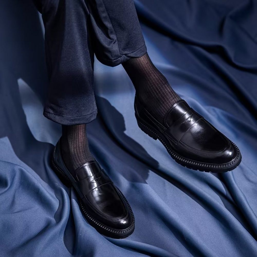 Mocassins Pour Hommes Chaussures À Enfiler Chics Cuir Luxe - Noir