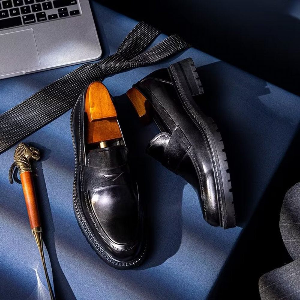 Mocassins Pour Hommes Chaussures À Enfiler Chics Cuir Luxe - Noir