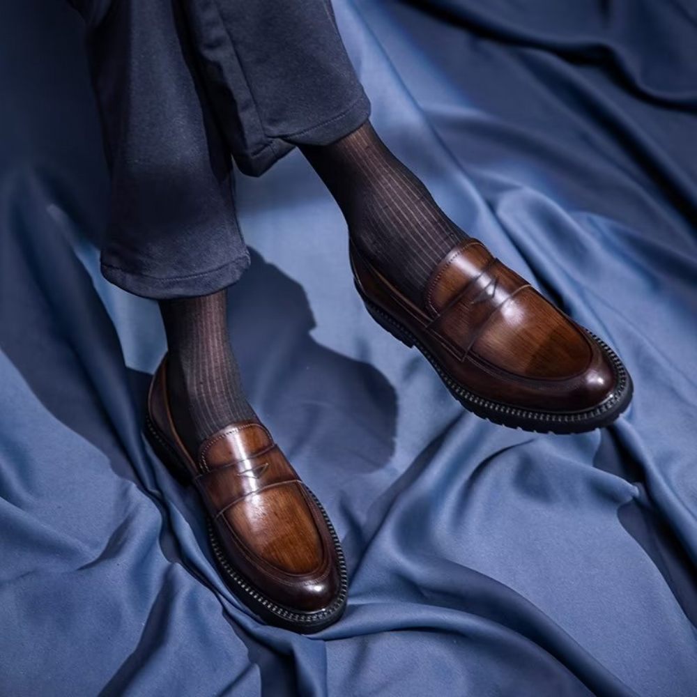 Mocassins Pour Hommes Chaussures À Enfiler Chics Cuir Luxe - Café