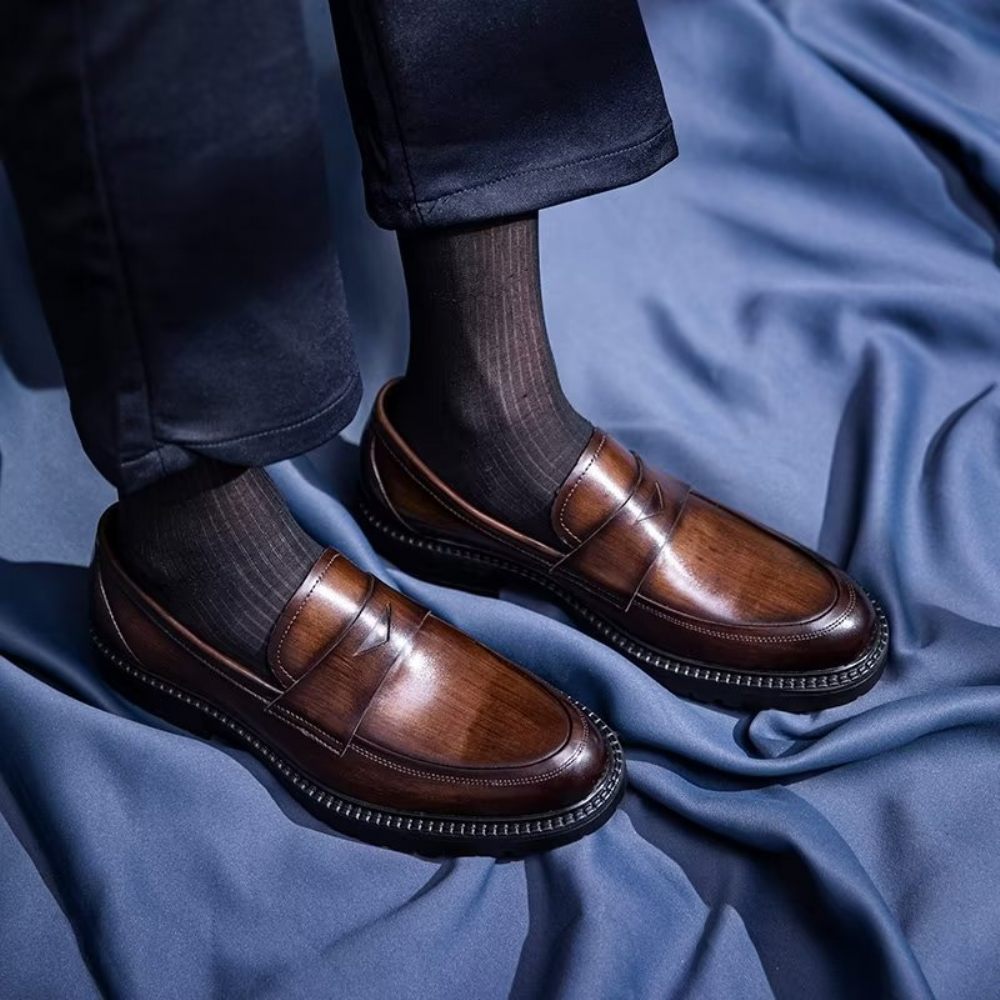 Mocassins Pour Hommes Chaussures À Enfiler Chics Cuir Luxe - Café