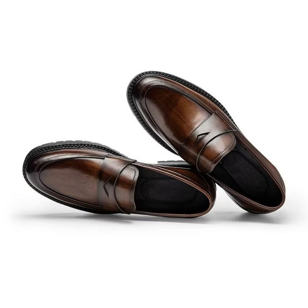 Mocassins Pour Hommes Chaussures À Enfiler Chics Cuir Luxe - Café