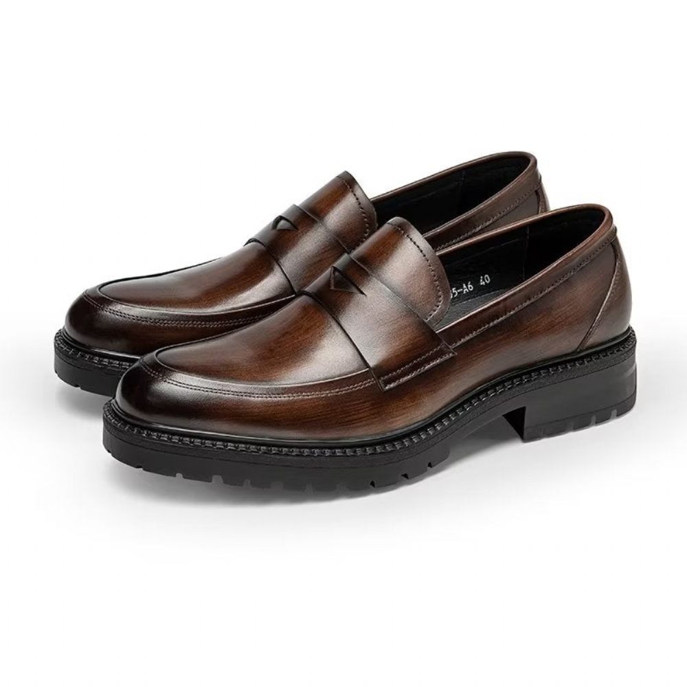 Mocassins Pour Hommes Chaussures À Enfiler Chics Cuir Luxe - Café