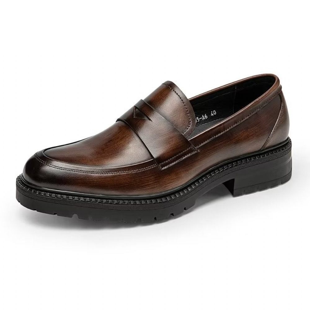 Mocassins Pour Hommes Chaussures À Enfiler Chics Cuir Luxe - Café