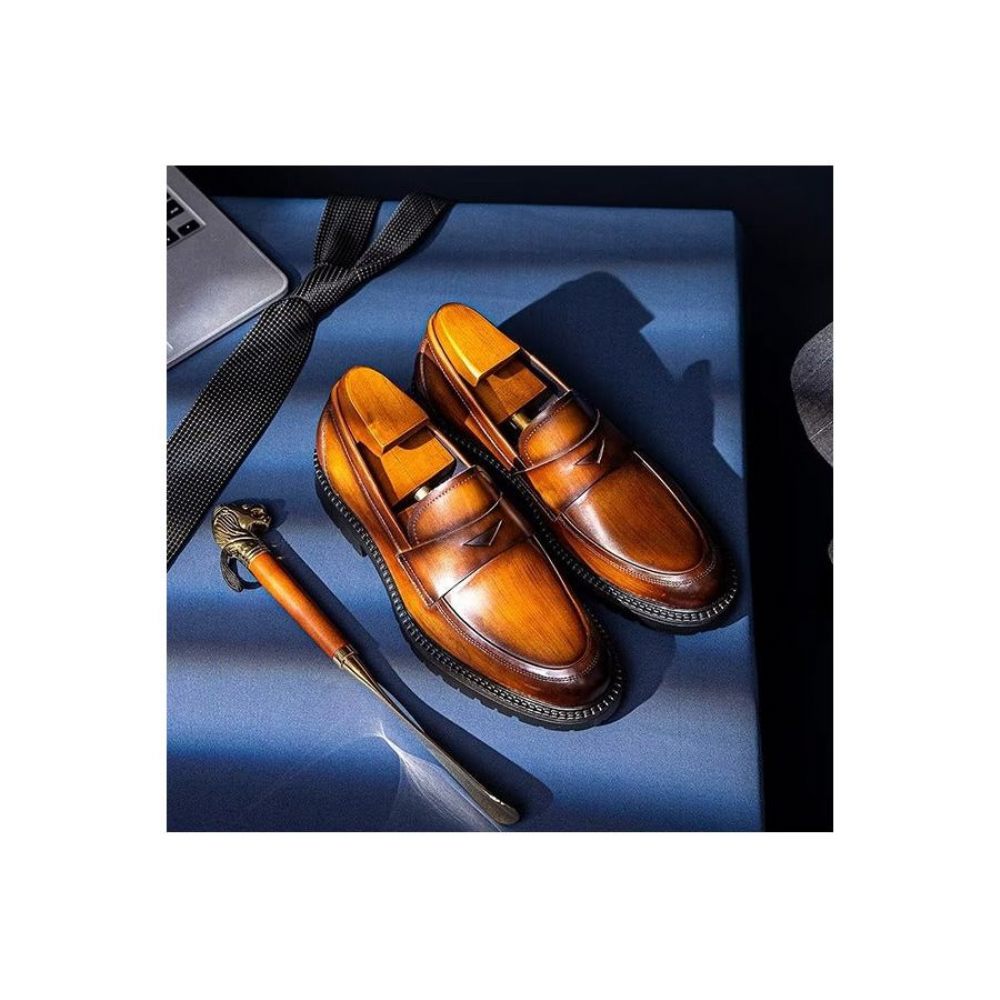 Mocassins Pour Hommes Chaussures À Enfiler Chics Cuir Luxe - Marron