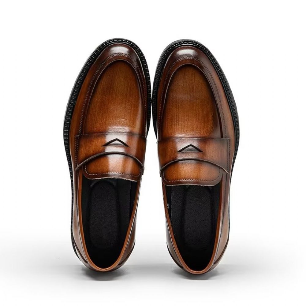 Mocassins Pour Hommes Chaussures À Enfiler Chics Cuir Luxe - Marron