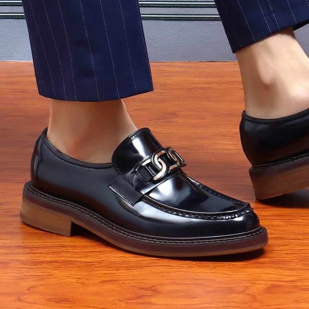 Mocassins Pour Hommes Chaussures À Enfiler Cuir Luxe - Noir