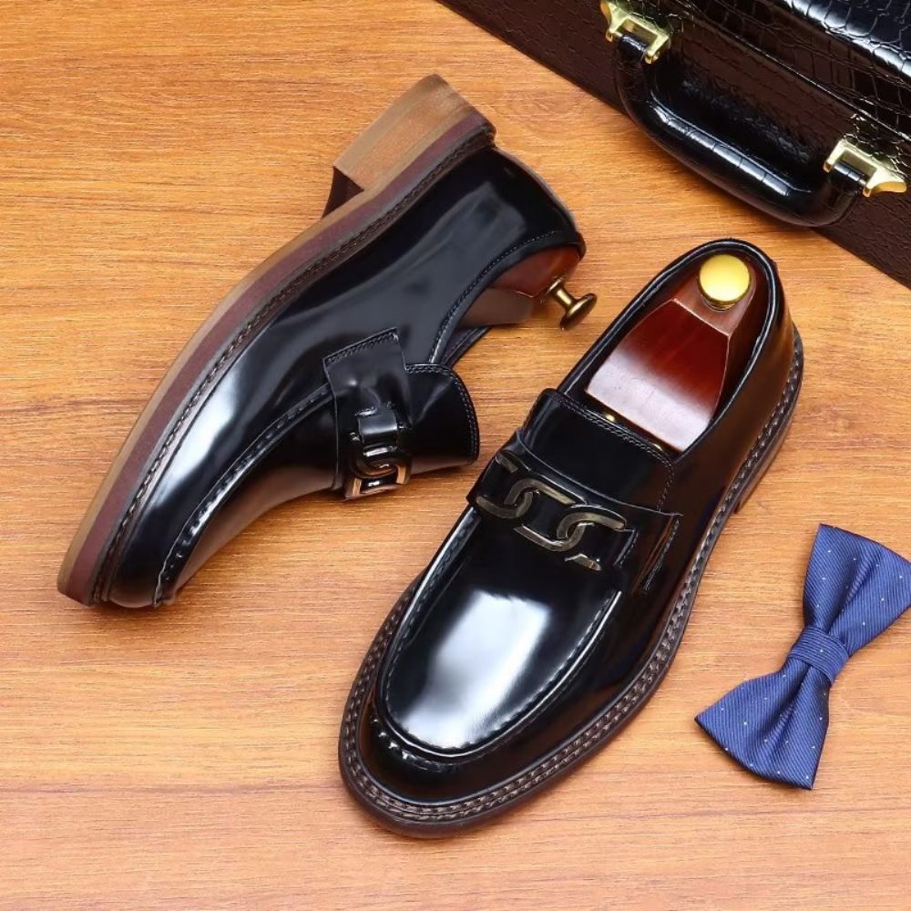 Mocassins Pour Hommes Chaussures À Enfiler Cuir Luxe - Noir