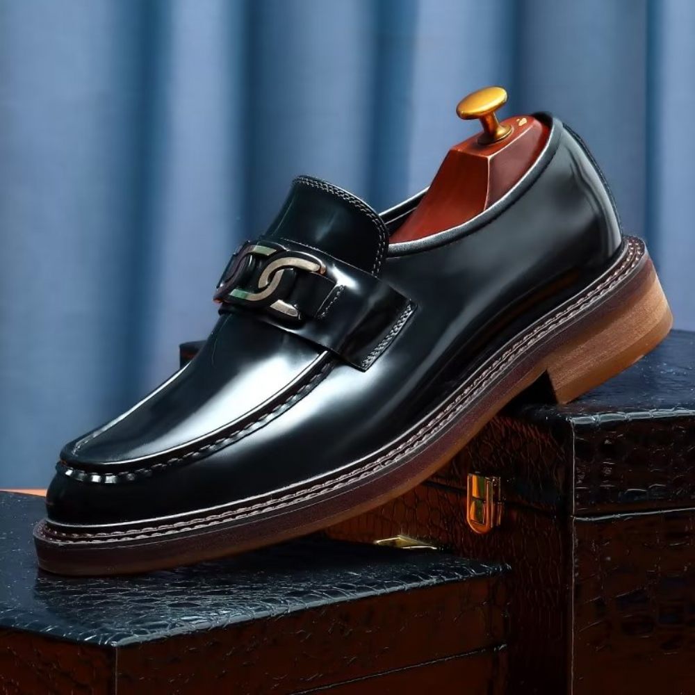 Mocassins Pour Hommes Chaussures À Enfiler Cuir Luxe - Noir