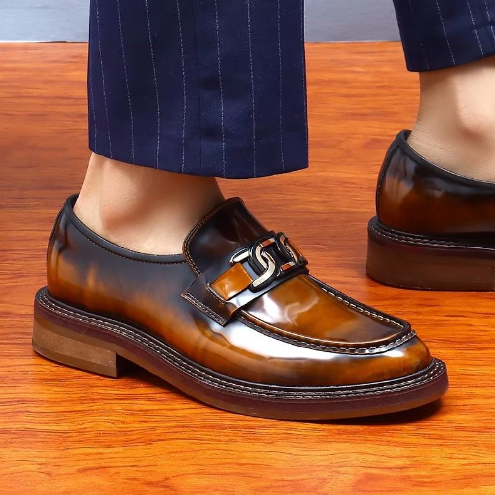 Mocassins Pour Hommes Chaussures À Enfiler Cuir Luxe - Café