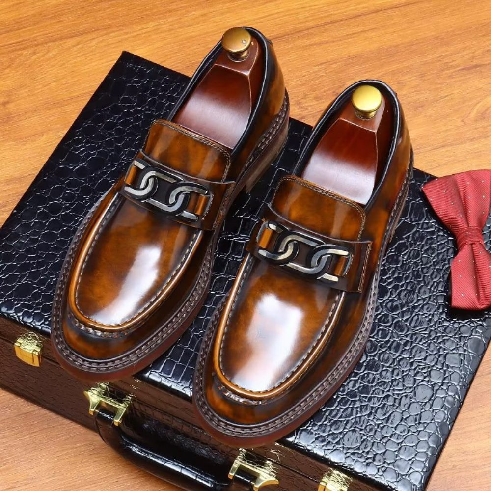 Mocassins Pour Hommes Chaussures À Enfiler Cuir Luxe - Café