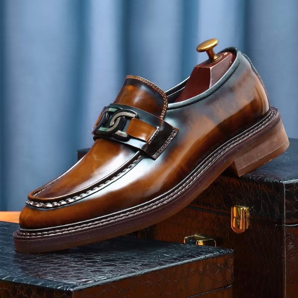 Mocassins Pour Hommes Chaussures À Enfiler Cuir Luxe - Café